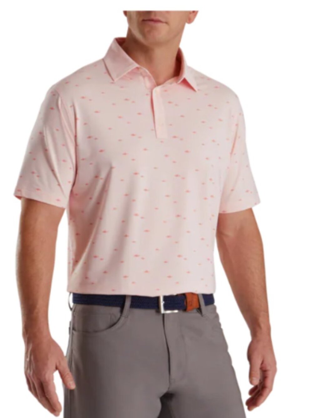 FootJoy FJ Men's M Pink Fish Marlin Print Polo Golf Shirt Nautical Preppy Summer